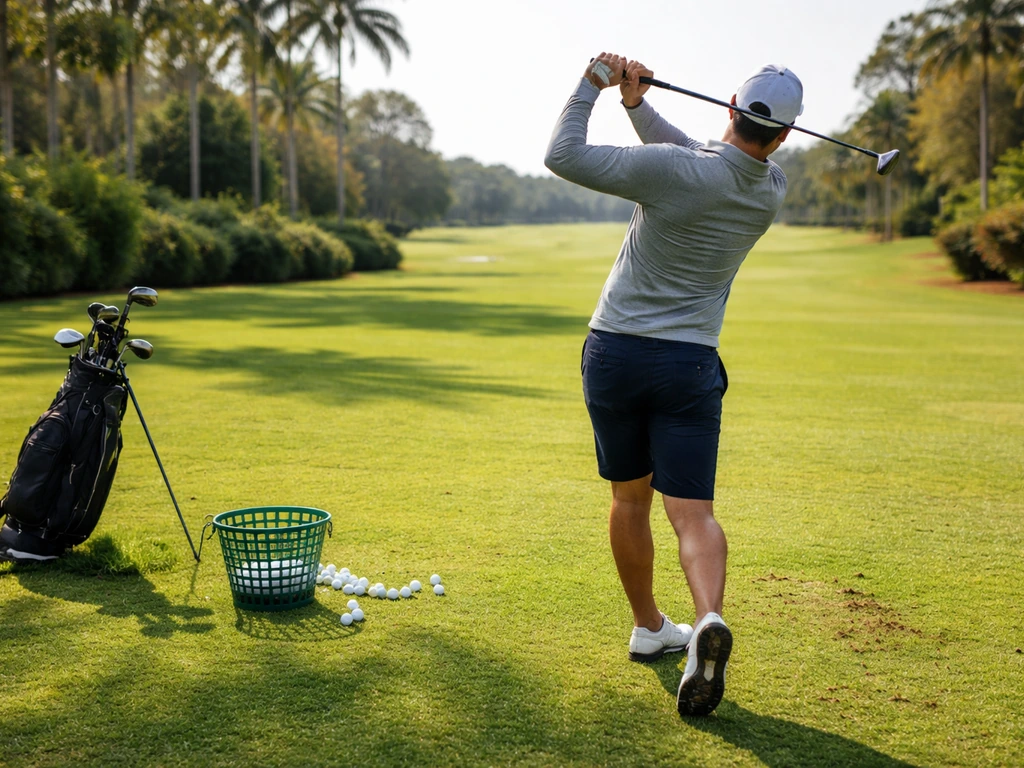 Unidentified golf instructor demonstrating a swing on a Naples golf course, symbolic of lifestyle and wealth.